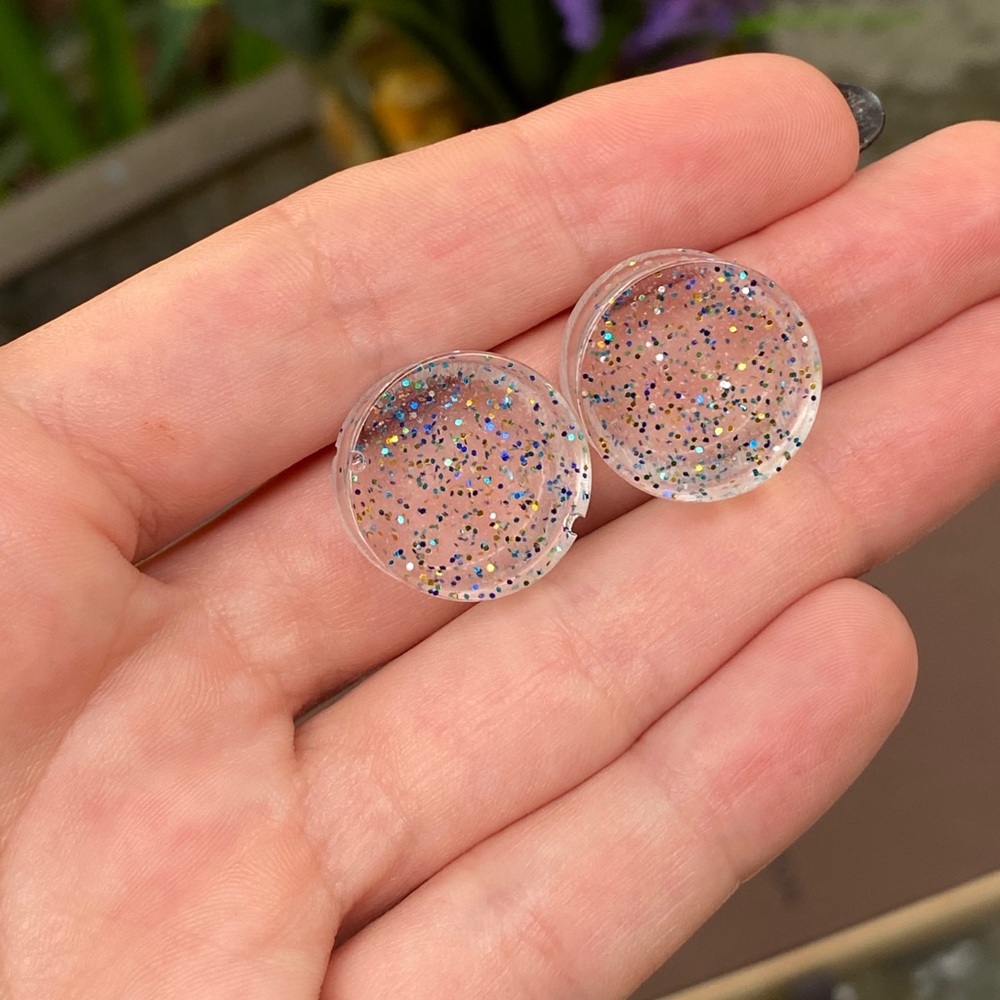 Plug Gauge Size 0 Earrings Blue Sparkly Clear - Picture 7 of 11